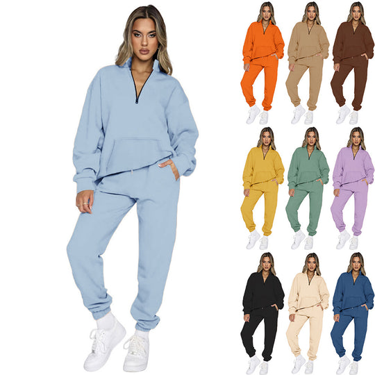 Damen Bequemes Freizeitoutfit mit Hohem Kragen und Kängurutasche Heidi-Mode