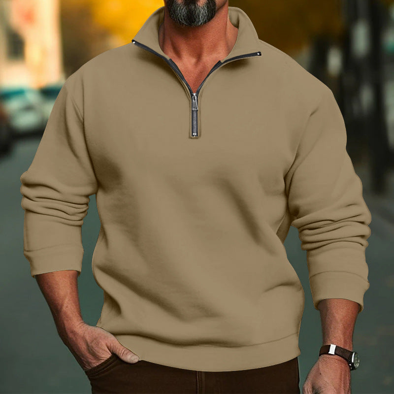 Herren Sweatshirt mit halblangem Reißverschluss und weichem Innenfutter Heidi-Mode