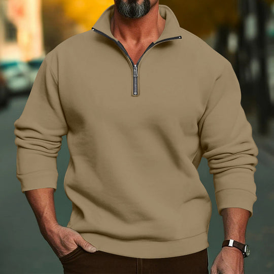 Herren Sweatshirt mit halblangem Reißverschluss und weichem Innenfutter Heidi-Mode