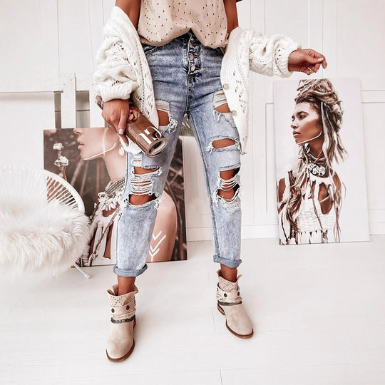Damen Ripped Mom-Jeans mit hohem Bund und lässigem Schnitt Heidi-Mode