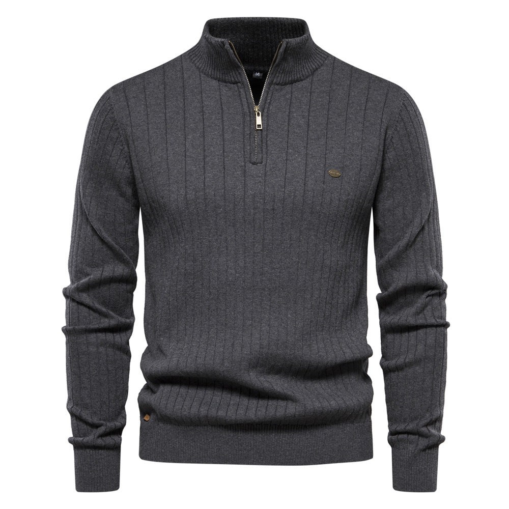 Herren Pullover mit eleganter Rippstruktur und halbem Reißverschluss Heidi-Mode