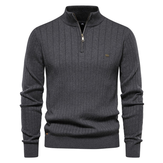 Herren Pullover mit eleganter Rippstruktur und halbem Reißverschluss Heidi-Mode