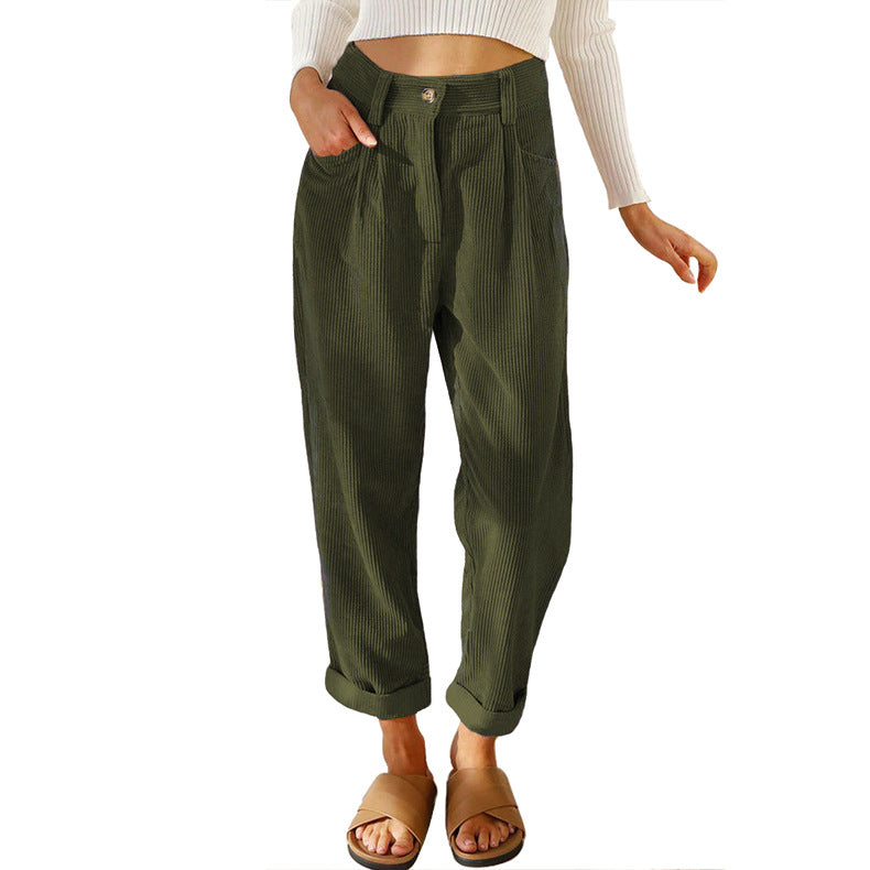 Damen modische Cordhose mit hohem Bund und weitem Bein Heidi-Mode