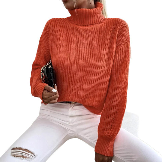 Damen Gemütlicher chunky Pullover mit Rollkragen und strukturiertem Strick Heidi-Mode