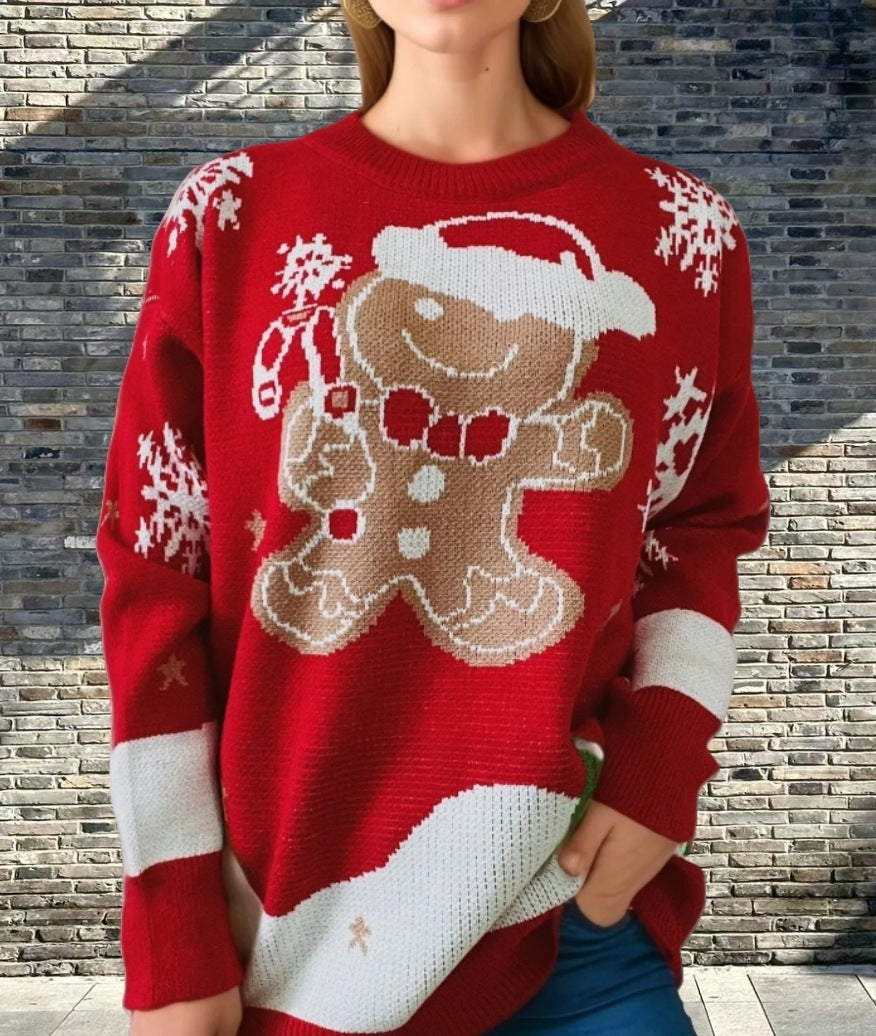 Damen Weihnachtspullover mit festlichem Lebkuchenmotivat Heidi-Mode