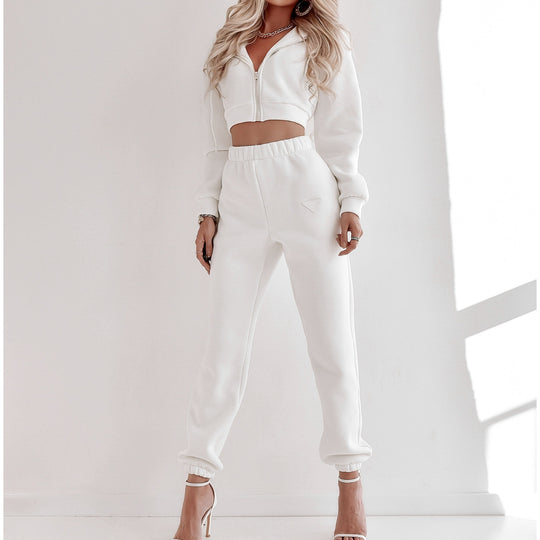 Damen Relaxed Fit Cropped Hoodie und Jogginghose Set Heidi-Mode