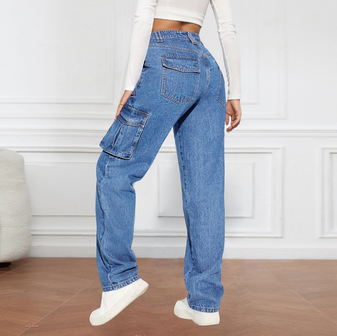 Damen Cargo-Jeans mit hoher Taille und praktischen Taschen Heidi-Mode