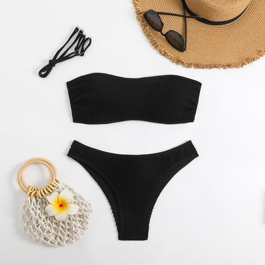 Damen Bandeau-Bikini-Set mit strukturiertem Oberteil und klassischem Schnitt Heidi-Mode