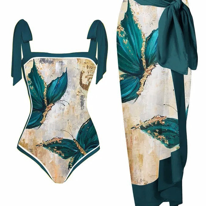 Damen Zweiteiliges Badeoutfit mit stilvollem Wickelrock und floralem Muster Heidi-Mode