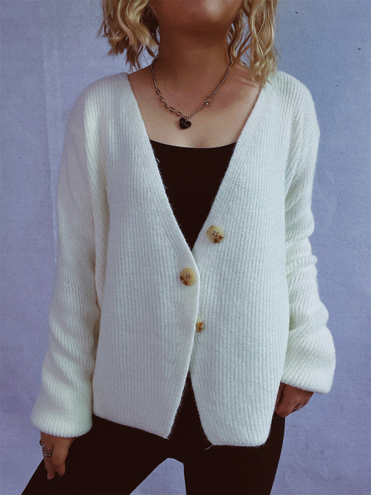 Damen lässiger Strickcardigan mit dekorativen Knopfdetails Heidi-Mode