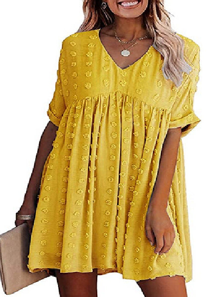Heidi-Mode | Locker Sitzendes Kurzärmliges Weites Taillenkleid