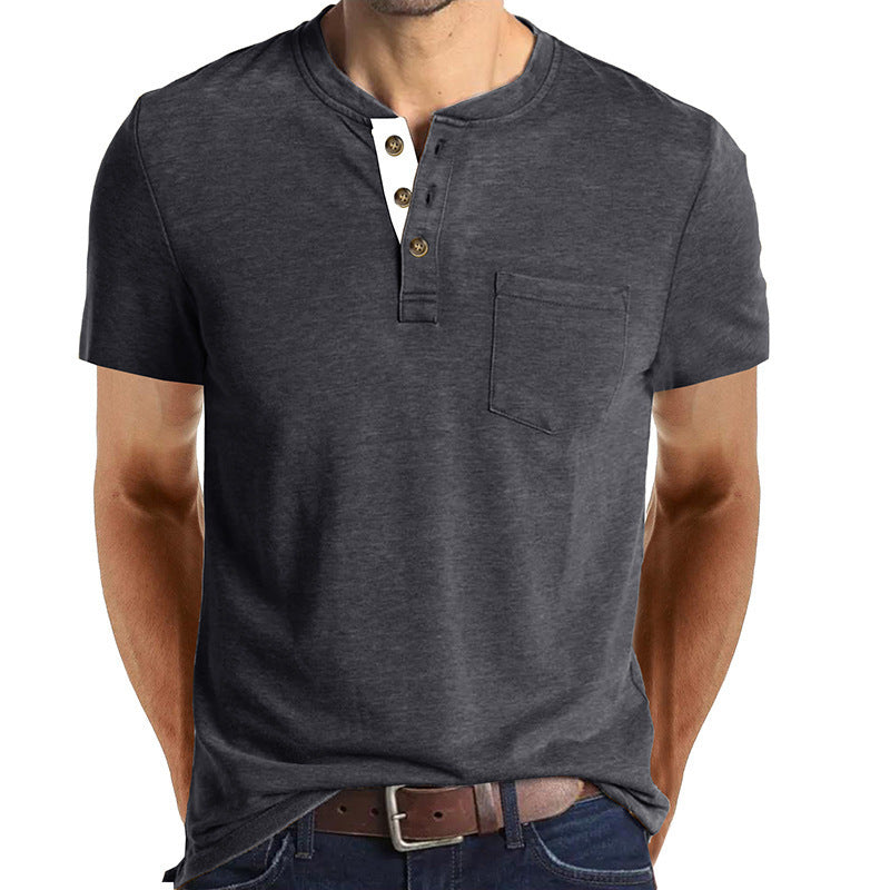 Herren T-Shirt mit strukturiertem Kragen und Brusttasche Heidi-Mode