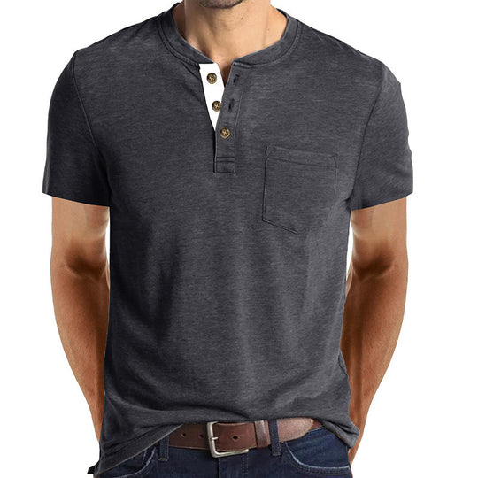 Herren T-Shirt mit strukturiertem Kragen und Brusttasche Heidi-Mode