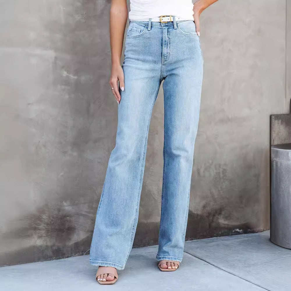 Damen High-Waist Bootcut Jeans mit raffinierter Waschung und bequemer Passform Heidi-Mode