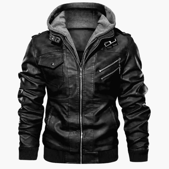 Herren Bikerjacke im Vintage-Look mit abnehmbarer Kapuze und vielseitigen Taschen Heidi-Mode