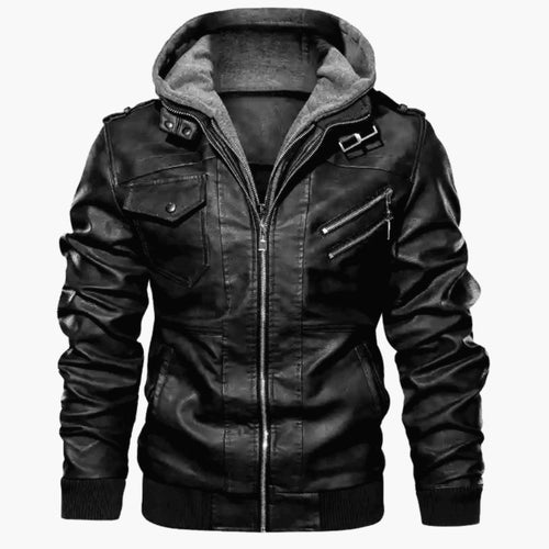 Herren Bikerjacke im Vintage-Look mit abnehmbarer Kapuze und vielseitigen Taschen Heidi-Mode
