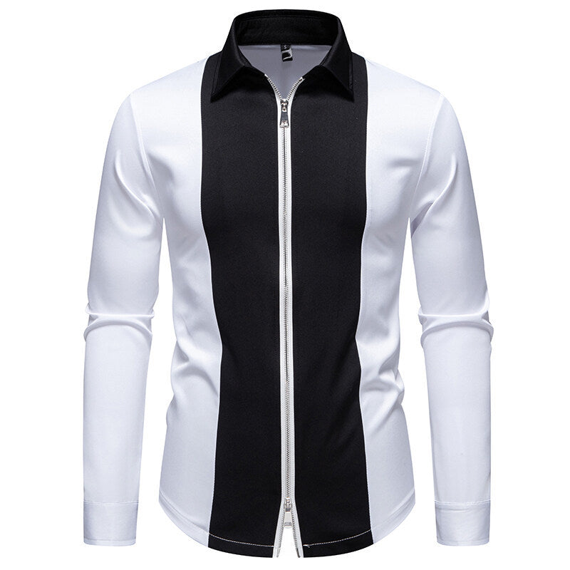 Herren modisches Langarmshirt mit stylischem Stehkragen und kontrastierenden Paspeln Heidi-Mode