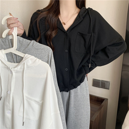 Femme Freizeit Button-Up Hoodie mit verstellbarem Kordelzug Heidi-Mode