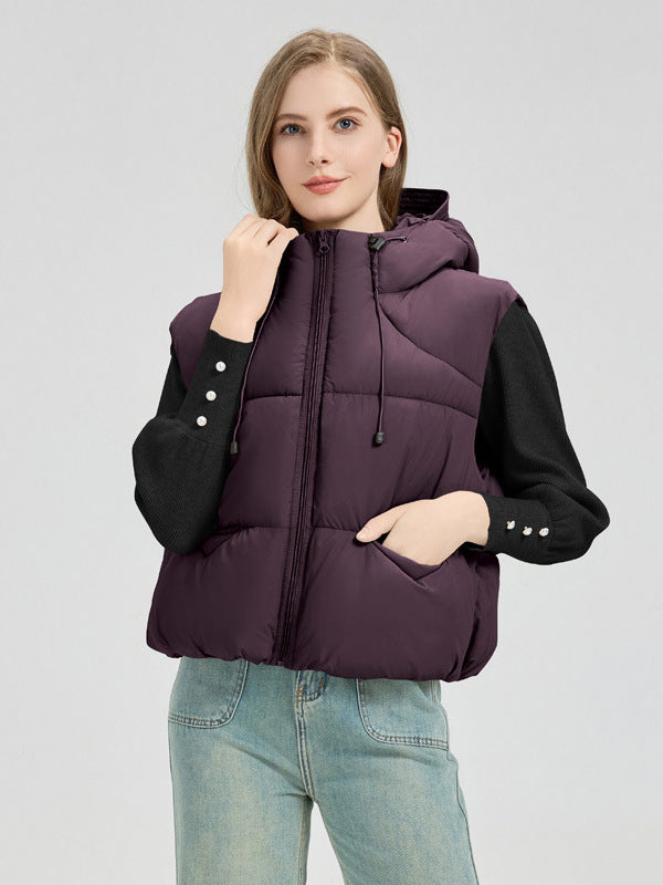 Damen gesteppte Weste mit abnehmbarer Kapuze und seitlichen Eingrifftaschen Heidi-Mode