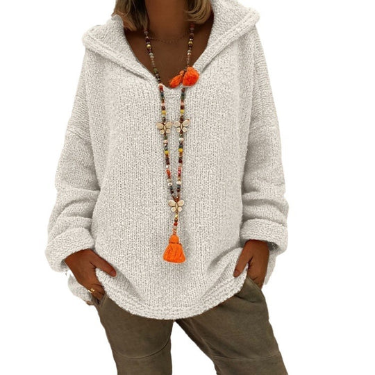 Damen bequemer Strickpullover mit Kapuze und lässigem Schnitt Heidi-Mode