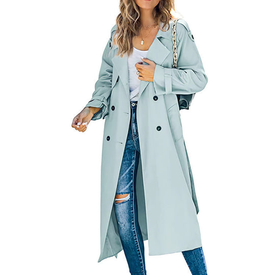 Damen Klassiker Trenchcoat mit Taillengürtel und tiefen Taschen Heidi-Mode