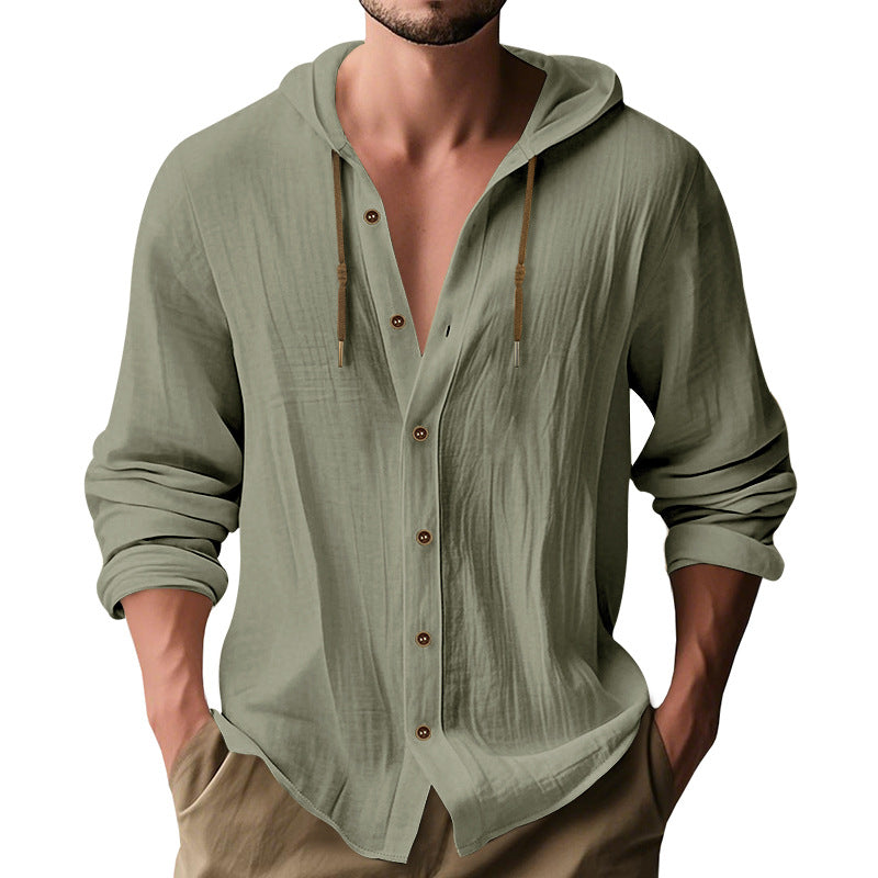 Herren lässiges Kapuzenshirt aus atmungsaktiver Baumwolle mit Knopfleiste und verstellbarem Kordelzug Heidi-Mode