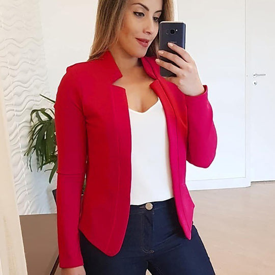 Damen Eleganter Slim-Fit Blazer mit offenem Kragen und langen Ärmeln Heidi-Mode