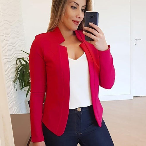 Damen Eleganter Slim-Fit Blazer mit offenem Kragen und langen Ärmeln Heidi-Mode