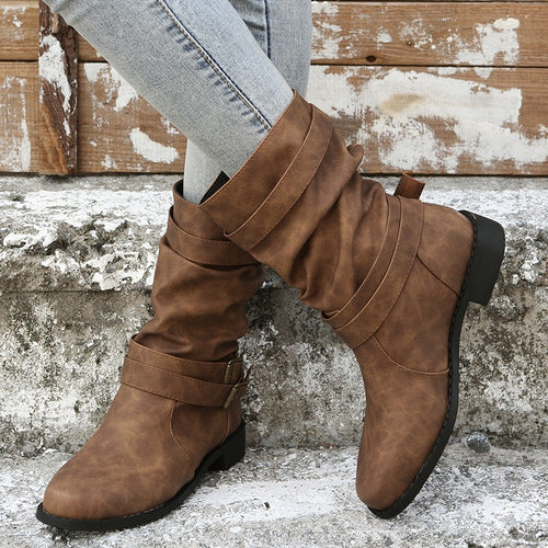 Damen Robuste Stiefel mit modischen Schnallen und lässigem Design Heidi-Mode