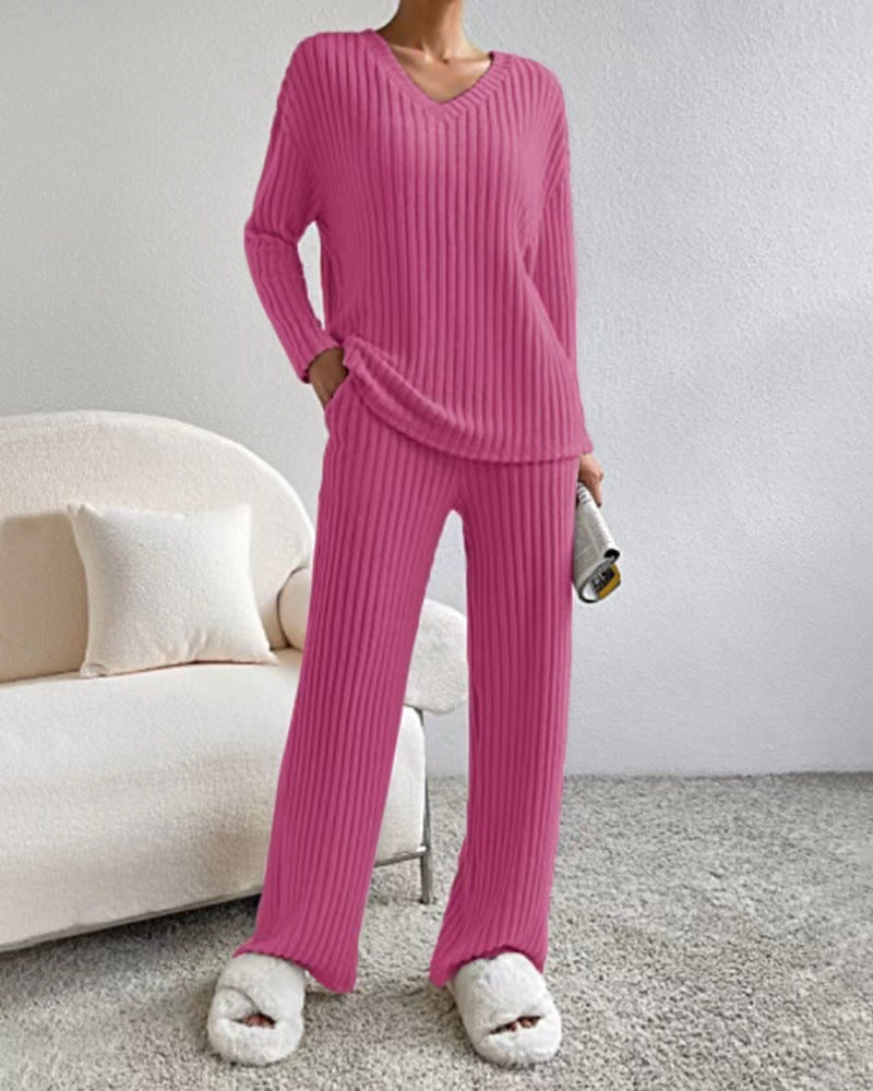 Damen Lässiges Freizeitsweat-Set mit V-Ausschnitt und weitem Schnitt Heidi-Mode