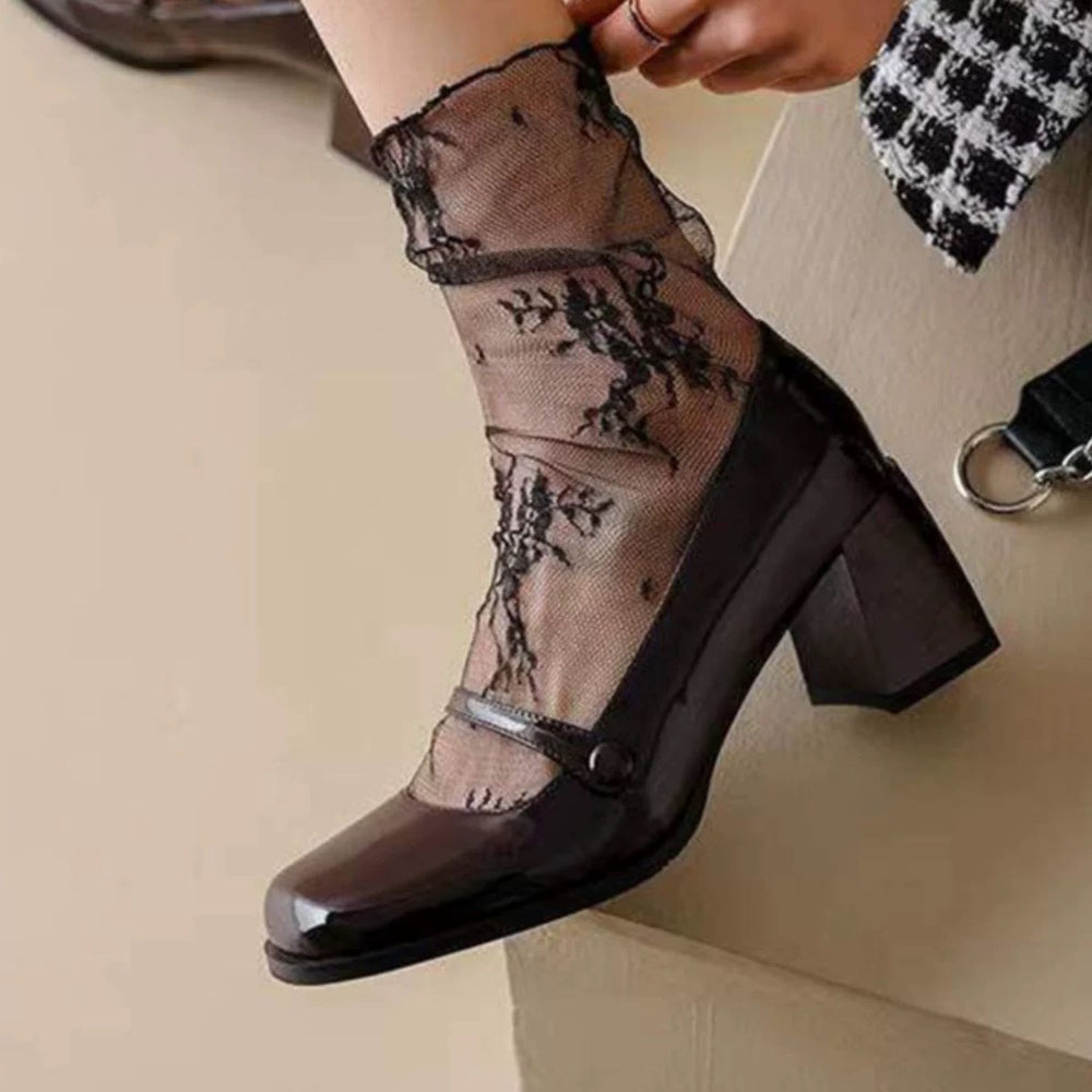Damen High-Heel Mary Jane Pumps mit glänzender Oberfläche und komfortabler Fußbettung Heidi-Mode