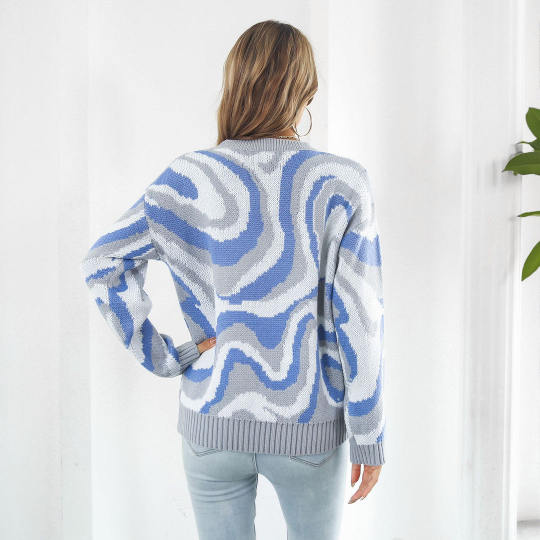 Damen lässiger Pullover mit einzigartigem Wellenmuster Heidi-Mode