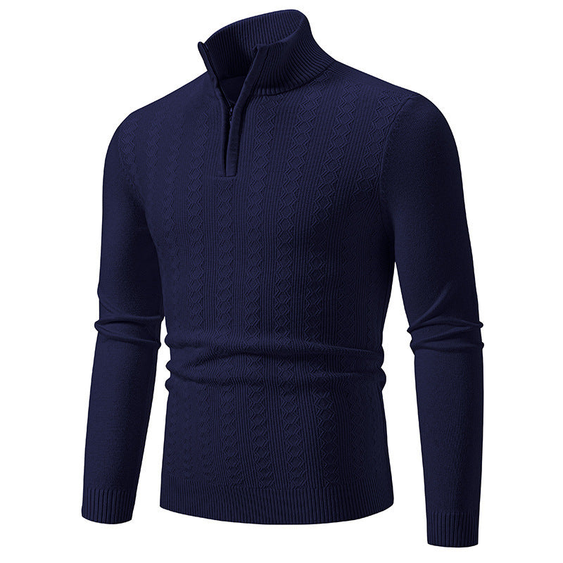 Herren Strickpullover mit Reißverschluss und grafischem Zopfmuster Heidi-Mode