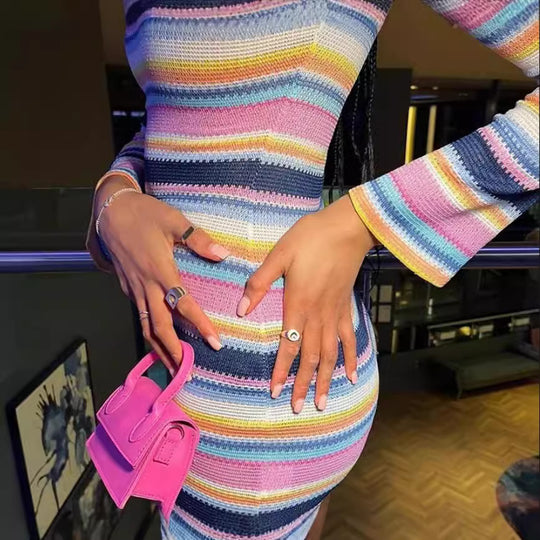 Damen Figurbetontes Off-Shoulder Kleid mit langen Ärmeln Heidi-Mode