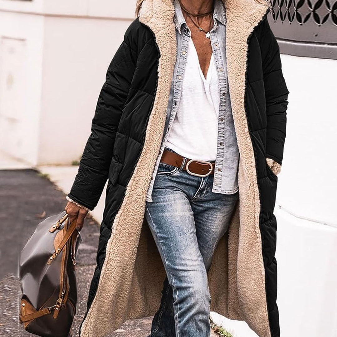 Damen modische Steppjacke mit großzügiger Kapuze und kuscheligem Innenfutter Heidi-Mode