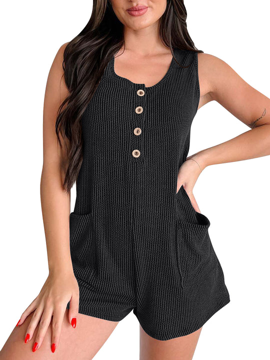 Damen Jumpsuit mit strukturiertem Muster und dekorativen Knöpfen Heidi-Mode