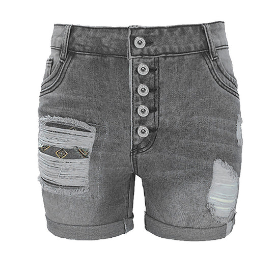 Damen Jeans-Shorts mit lässigem Fransen-Design und modischen Applikationen Heidi-Mode