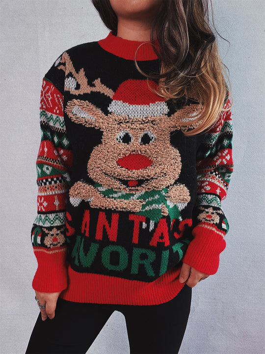 Damen Weihnachts-Pullover mit festlichem Rentier-Motiv und bunten Mustern Heidi-Mode