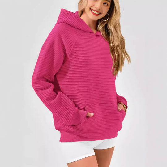 Damen Kuscheliger Waffelpullover mit Kapuze und Kängurutasche Heidi-Mode