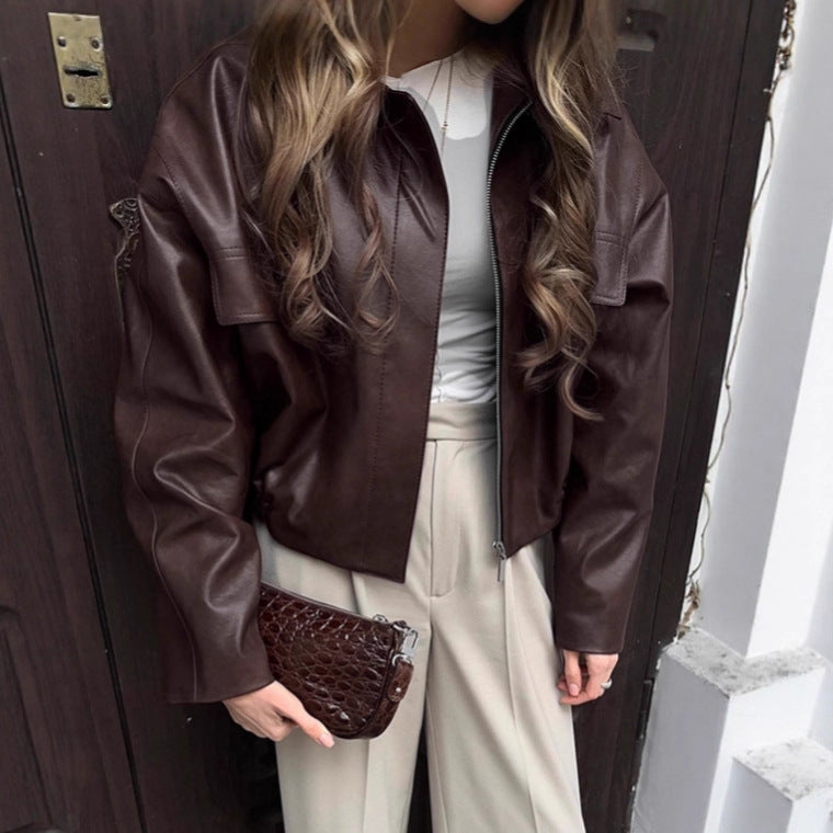 Damen cropped jacke mit robustem Kragen und praktischen Taschen Heidi-Mode