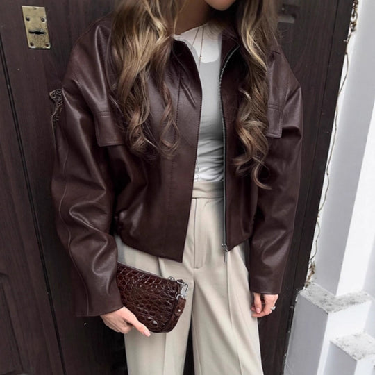 Damen cropped jacke mit robustem Kragen und praktischen Taschen Heidi-Mode