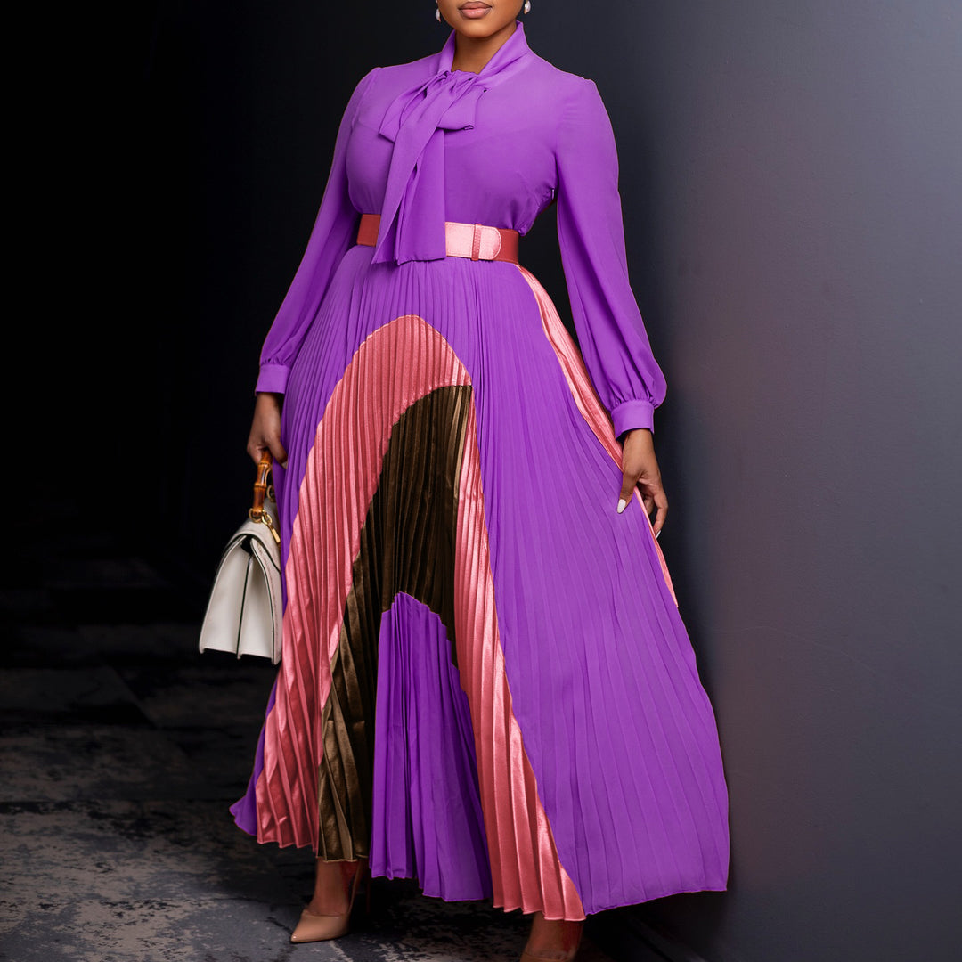 Damen Maxikleid mit schicker Faltenoptik und eleganter Schleifenbindung Heidi-Mode