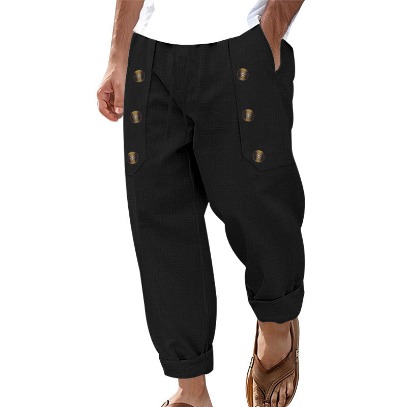 Herren Bequeme Leinenhose mit seitlichen Knöpfen und elastischem Bund Heidi-Mode