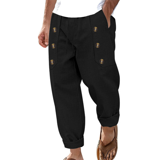 Herren Bequeme Leinenhose mit seitlichen Knöpfen und elastischem Bund Heidi-Mode