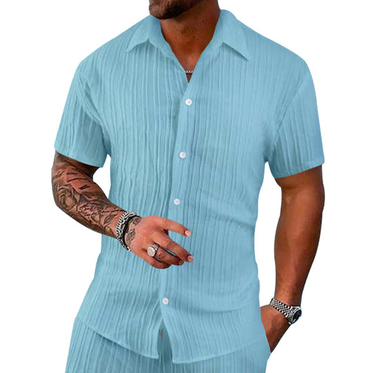 Herren Kurzarm-Hemd mit strukturiertem Design und modernen Knopfdetails Heidi-Mode