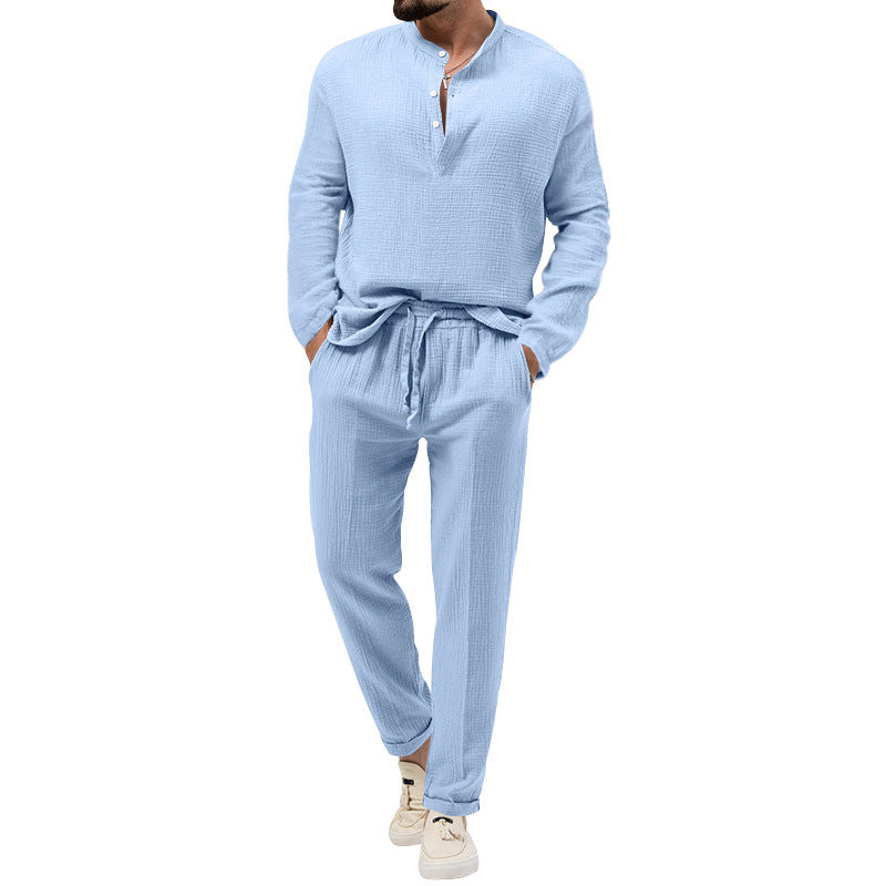 Herren Freizeit-Set aus atmungsaktivem Material mit Knopfleiste und elastischem Bund Heidi-Mode
