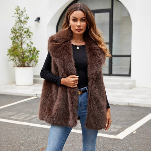 Damen Kunstfellweste mit elegantem Schnitt und voluminösem Kragen Heidi-Mode