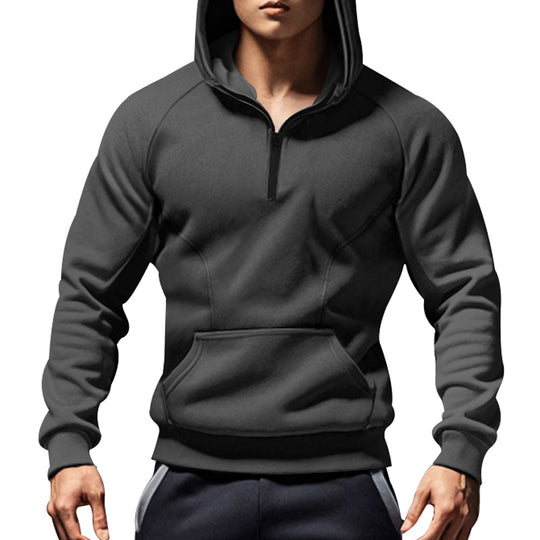 Herren Kapuzensweater mit kurzem Reißverschluss und praktischer Kängurutasche Heidi-Mode