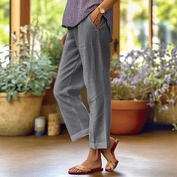 Damen Leinenhose mit weitem Schnitt und praktischen Taschen Heidi-Mode