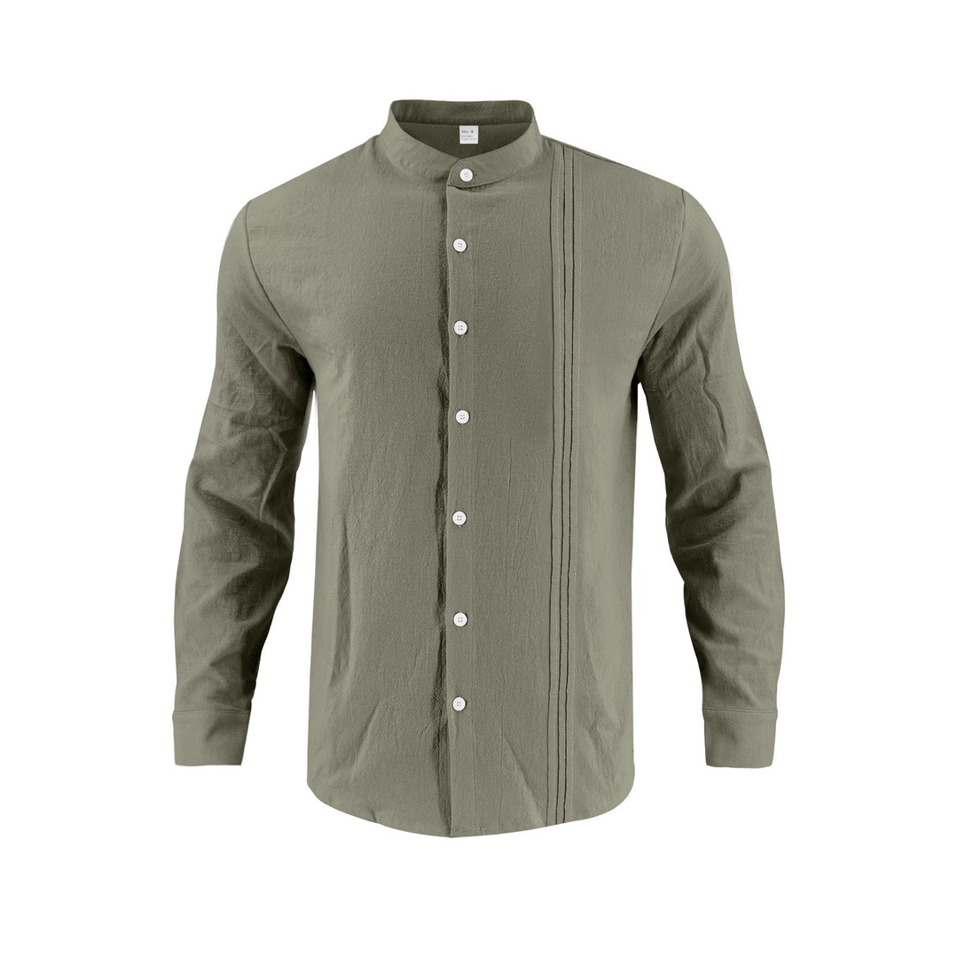 Herren Langarm-Hemd mit Stehkragen und modischen Akzenten Heidi-Mode